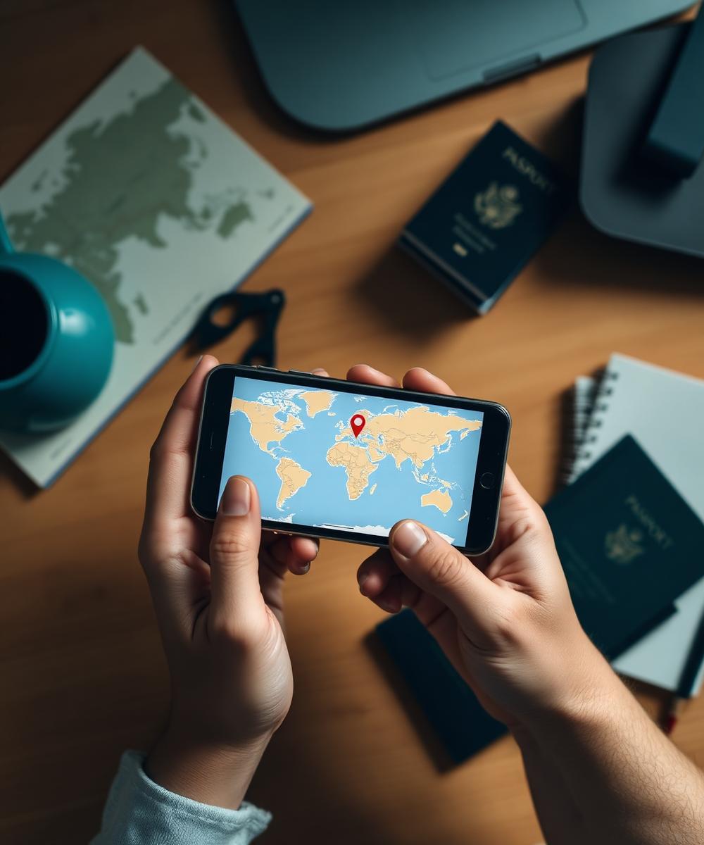 Traveller choosing a destination on a phone